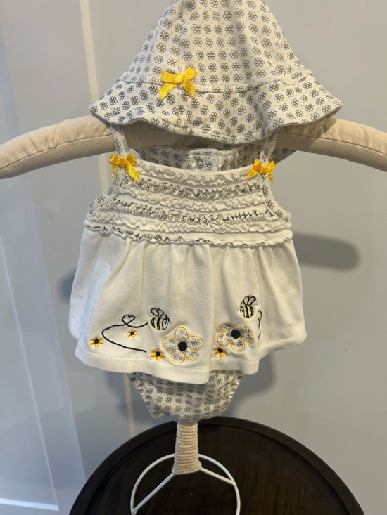 Carter's Other - Carter's White Baby Dress & Sun Hat Set with Yellow Floral Trim